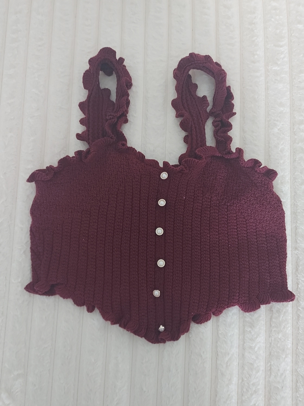 SHEIN Burgundy Ruffle Trim Knit Crop Tank